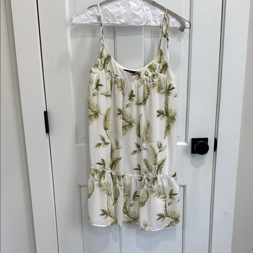 White and Green Leaf Print Sundress